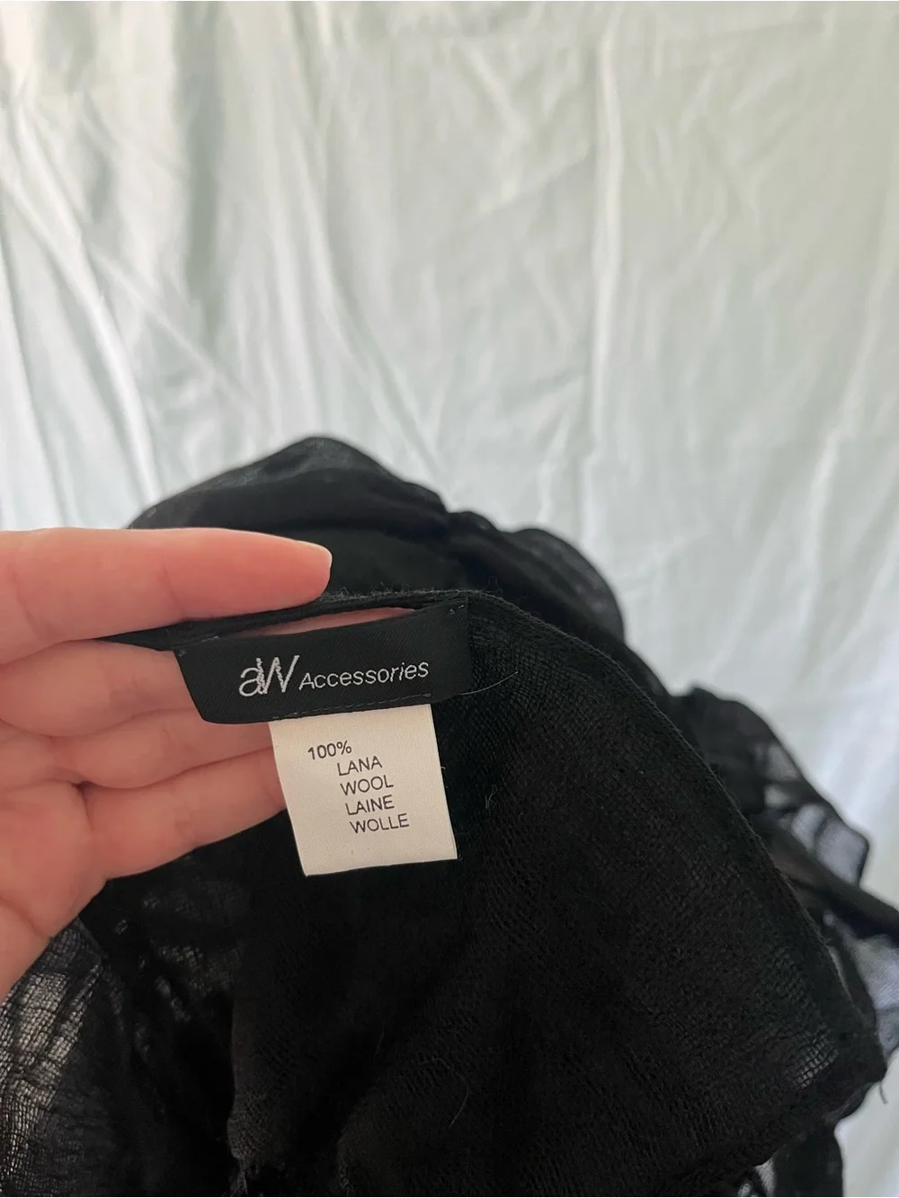 Italian 100% Wool Black Asymmetrical Scarf Neck Wrap Y2K vintage